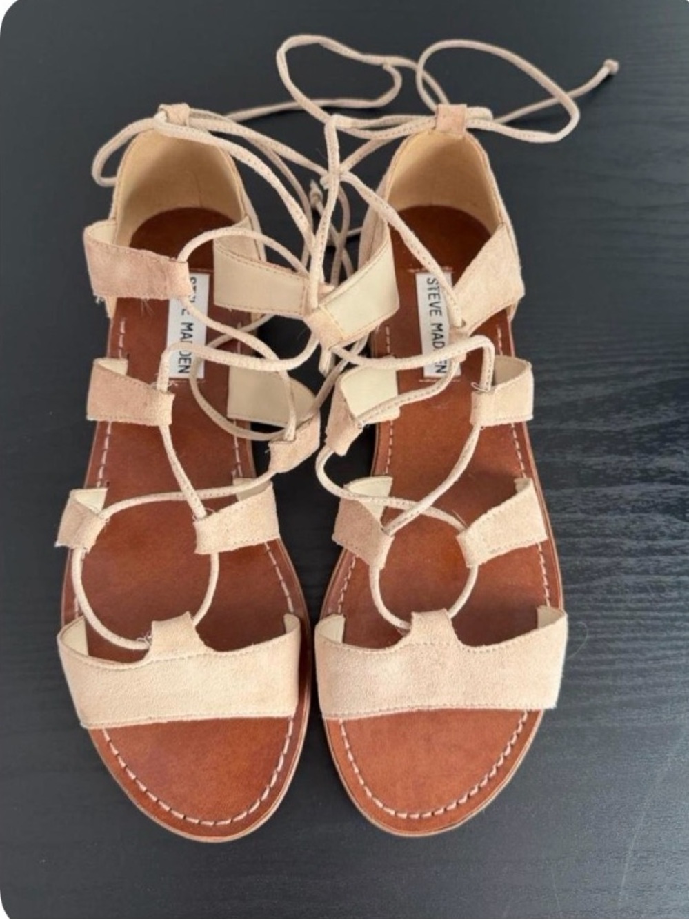 Beige Lace-Up Gladiator Sandals